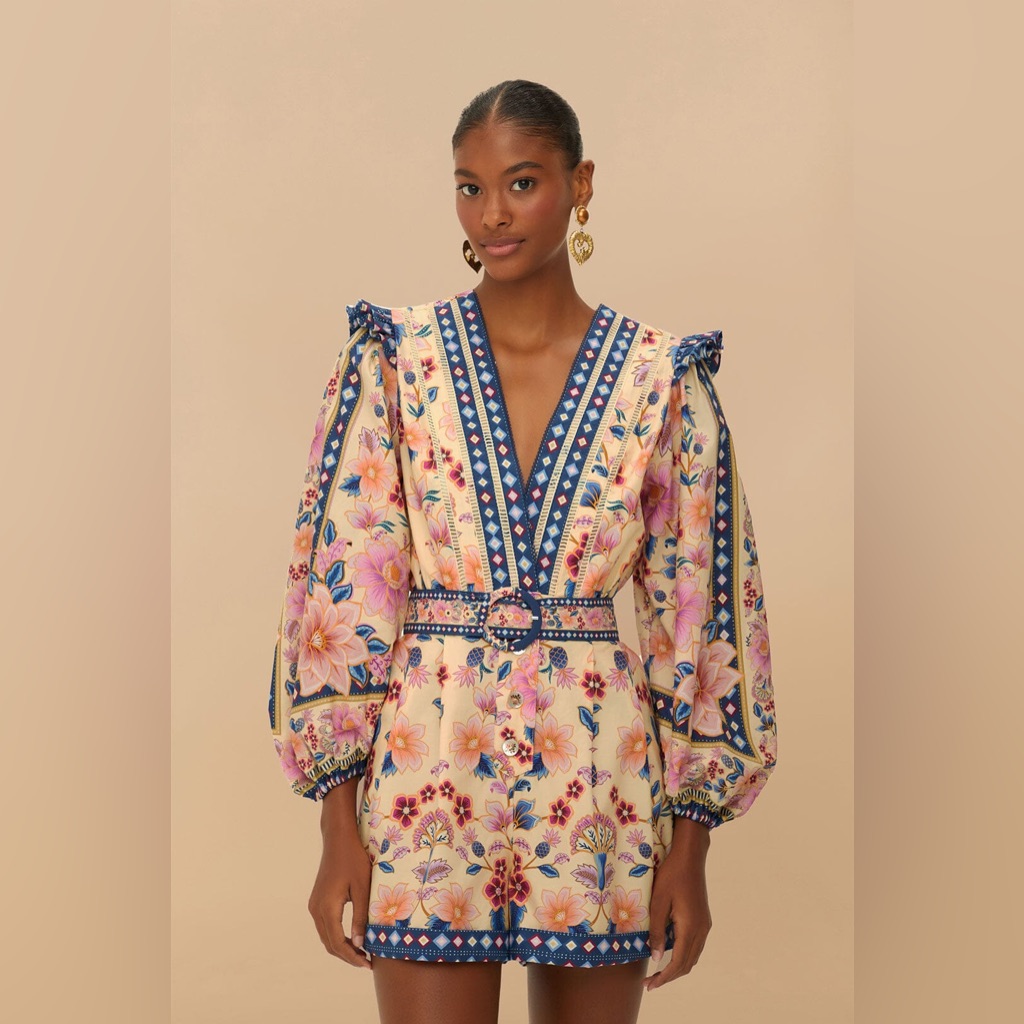 Nwot Farm Rio Cream Superbloom Tapestry Organic Cotton Romper Xs